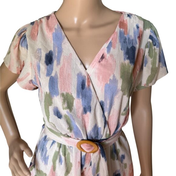 Sofia Jeans Sofia Vergara Ruffle Faux Wrap Midi Dress Size M Pastel Multicolor - Picture 6 of 13